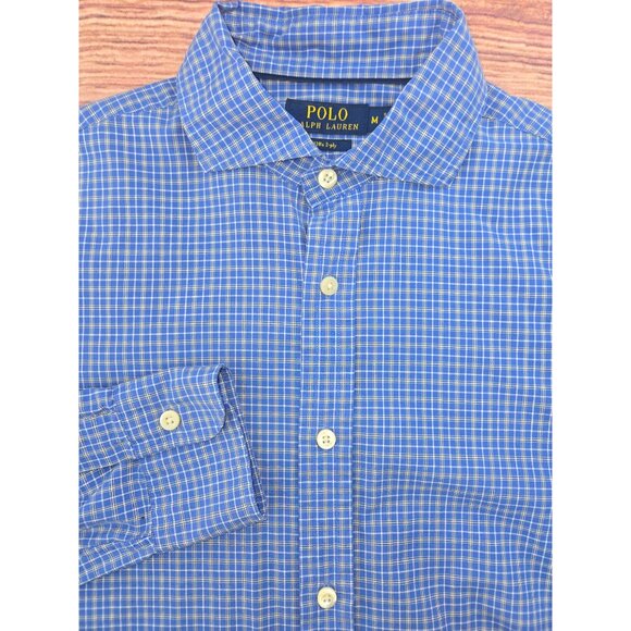 Polo Ralph Lauren Mens Blue Plaid Long Sleeve Shirt Medium - Picture 4 of 7